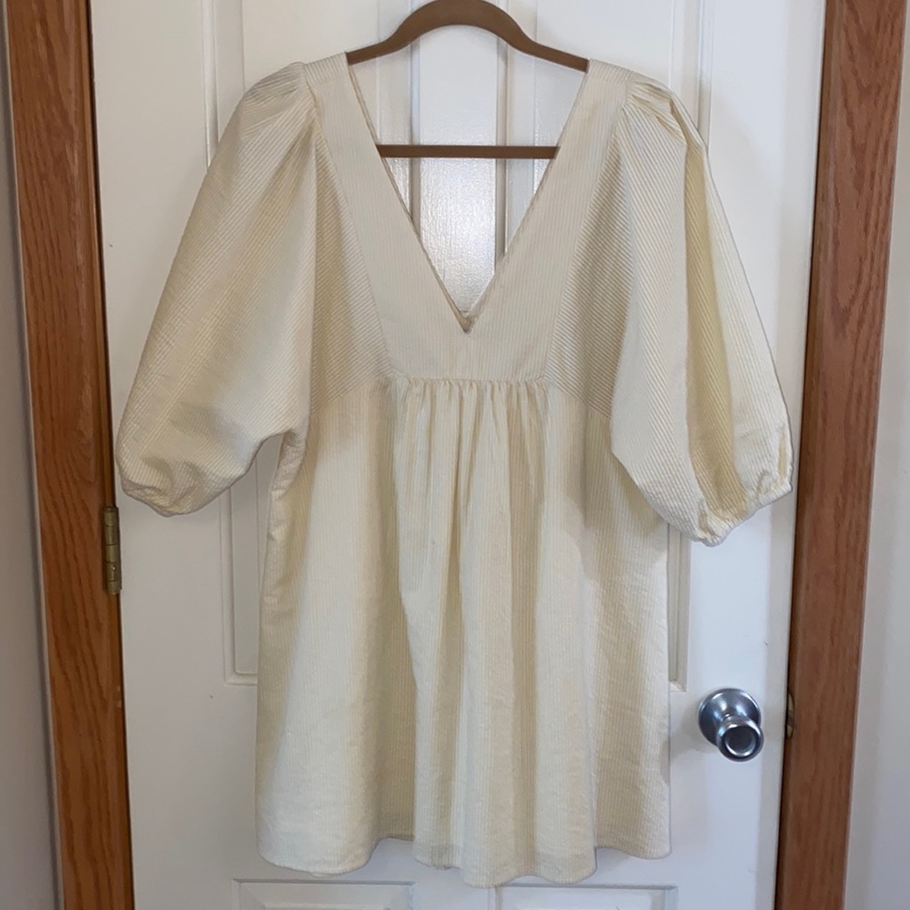 Yellow Striped Puff Dress
